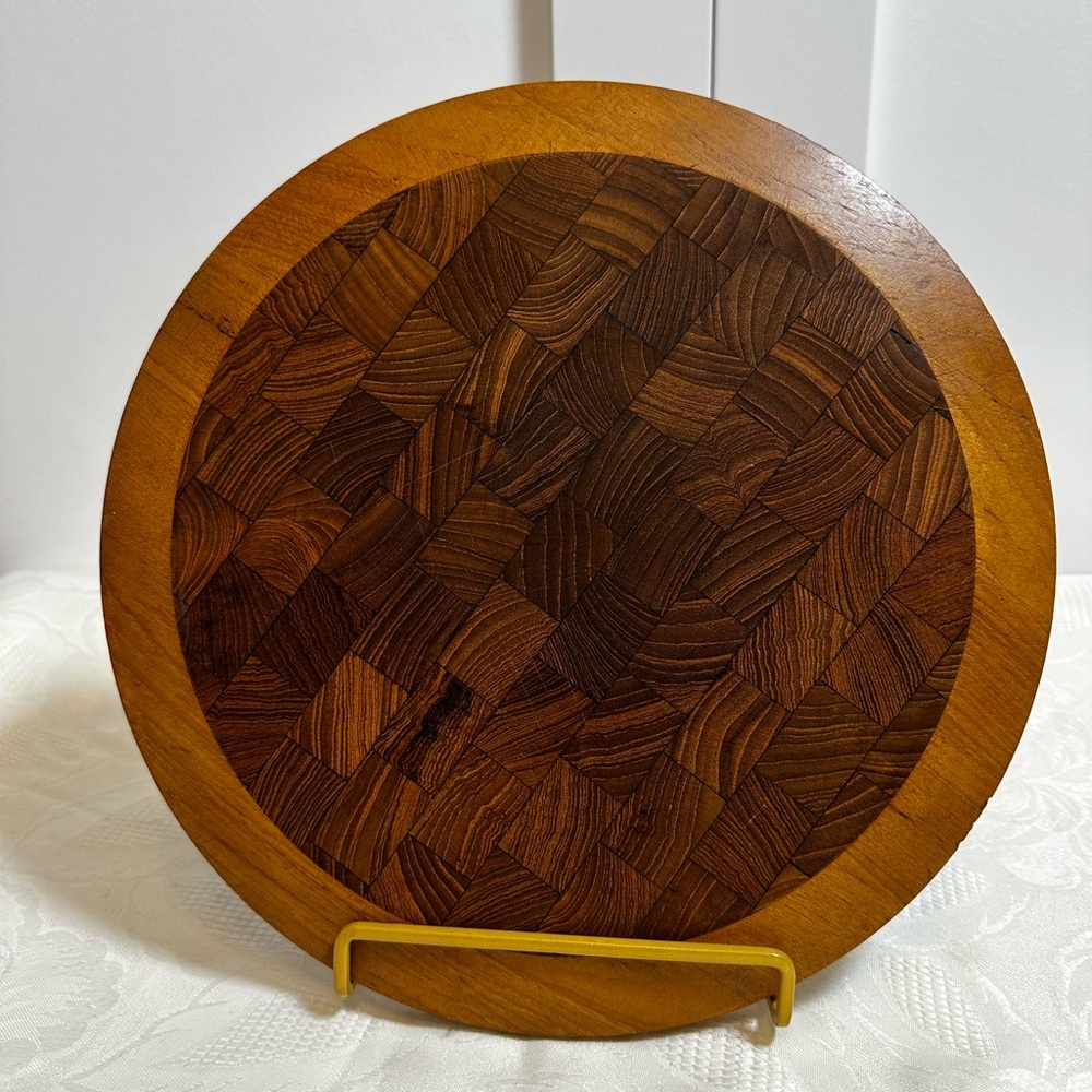 Vintage Dansk Denmark Teakwood Round Slant Cutting Board MCM Mid Century 12”x12”